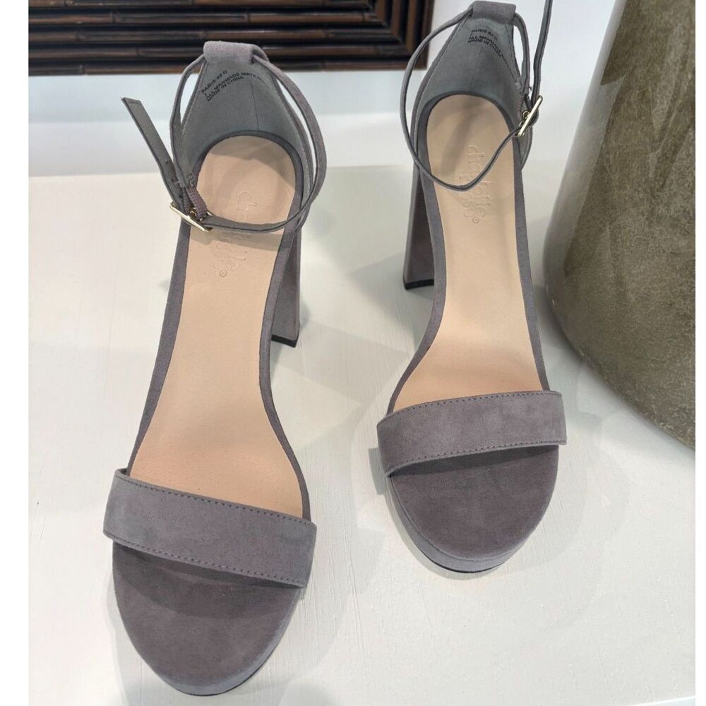 PARIS-02G Charlotte Russe Grey Faux Suede Platform Heeled Sandals Size 7 - Picture 5 of 10